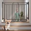COMOMY 27.5-43" Baby Gate No Bottom Bar for Stairs and Doorways, 2-in-1 Auto Close Dog Gate Indoor for the House, Hardware Mounted Pet Gate with Large Walk Thru Door, Child Safety Gate for Dogs, Black