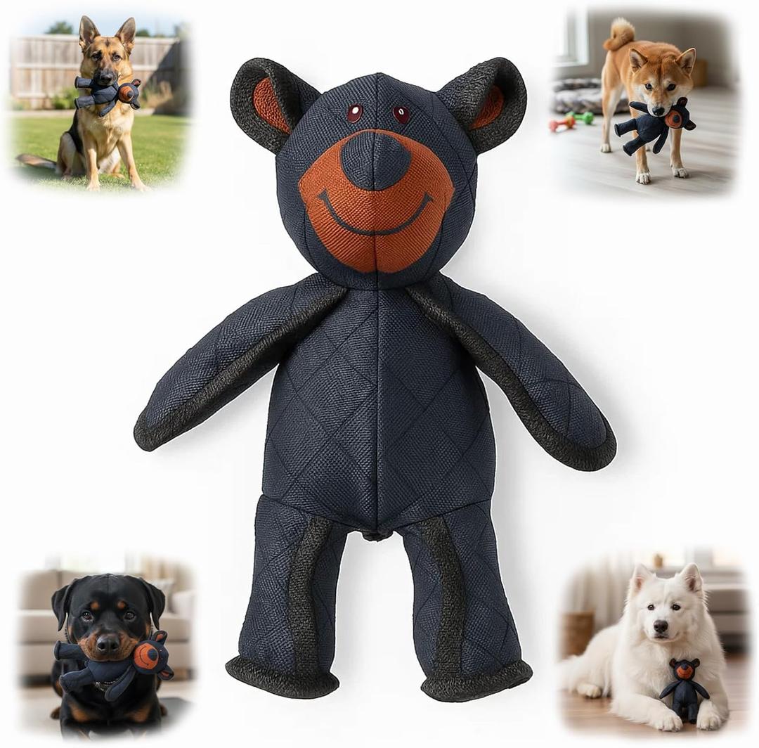 Unbreakable Bear Dog Toy for Aggressive Chewers Dog Companion Dog Toy Squeaky Stuffed Plush Dog Toys for Heavy Chewers (Dark Blue)