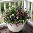 Artificial Flowers Outdoor Fake Plants with Eucalyptus Leaves- 12 Bundles UV Resistant Faux Plastic Greenery for Home, Garden, Porch, and Patio Decoration(Mgenta,Purple,White)