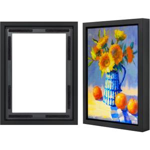 Americanflat 9x12 Canvas Floating Frame with Adhesive Strips Included - Vertical and Horizontal Floating Frame for Artwork - Canvas Frames for Wall Display - Black