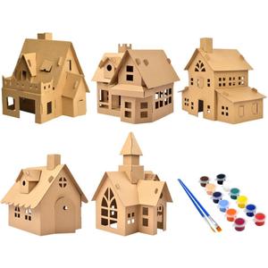 Hemoton 5sets Xmas Small House Kit for Boy Girl Decorative Biscuit House Activity Accessories Creative Handmade Toys for Christmas Fun Includes Paint Colors Brushes
