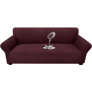 Waterproof Couch Cover, Stretch Non-Slip Sofa Slipcover with Elastic Bottom that Stays in Place - Leakproof Furniture Protector for Kids and Pets - Washable (Sofa, Burgundy)
