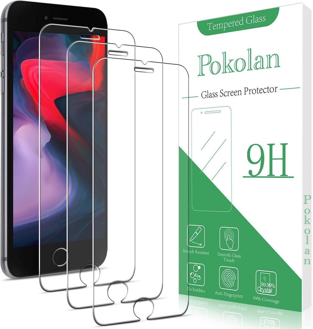 3 x Pokolan [3 Pack] Screen Protector for iPhone SE 3, SE 2022, iPhone SE 2, SE 2020 Tempered Glass Film Bubble Free Case Friendly (Clear)