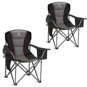 ALPHA CAMP Oversized Camping Folding Chair, Heavy Duty Support 450 LBS Steel Frame Collapsible Padded Arm Chair with Cup Holder Quad Lumbar Back, Portable for Outdoor