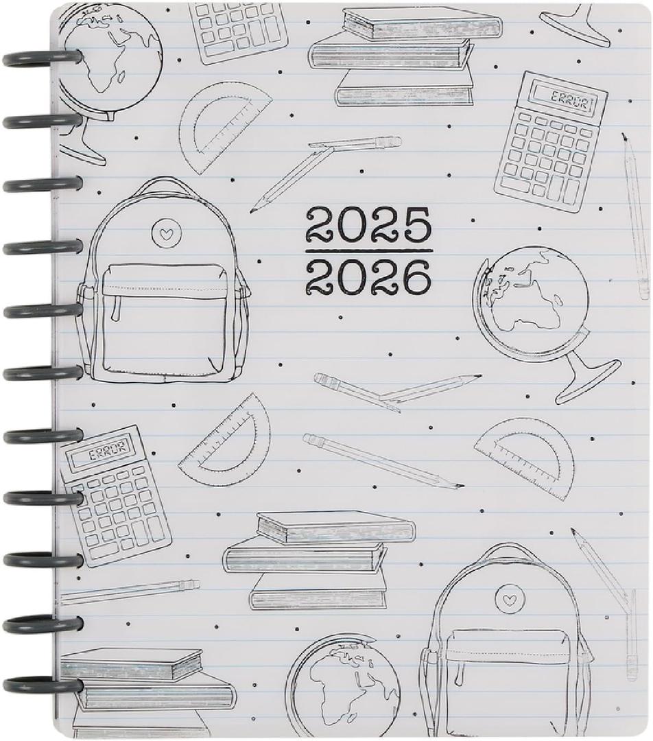 Happy Planner Disc-Bound 12-Month July 2025June 2026 Planner with 3 Extra Months, Big Size, Teacher Layout, Here We Go Again, 7" x 9.25