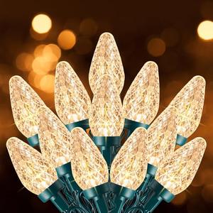 C9 Christmas Lights Outdoor, 81 FT 100 LED Connectable C9 String Lights with 8 Modes and Timer Extendable Xmas Tree Patio Roofline Garden Yard Holiday Party Indoor Outdoor Decoration, Warm White