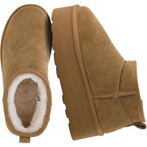 CUSHIONAIRE Hippy Womens Platform Ankle Boots Genuine Suede, Faux Fur Lining, Cozy Winter Slip-On Design, Comfortable Footwear, 7M