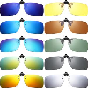 Weewooday 10 Pieces Polarized Clip-on Sunglasses Rimless Sunglasses for Women Men (Bright Colors, Large)