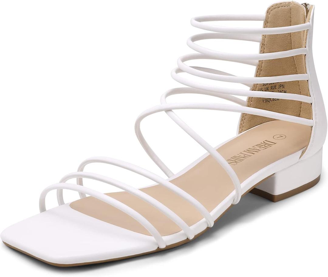 DREAM PAIRS Women's Summer Dressy Flat Sandals Girls Comfortable Gladiator Stappy Low Heel Sandals Shoes (10, White)