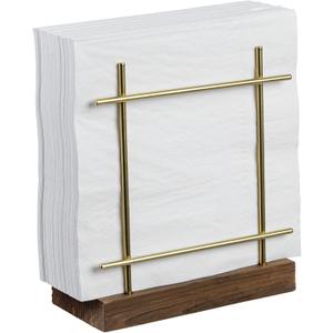 MyGift Napkin Holder for Table, Wire Metal Napkin Dispenser with Wood Base Kitchen Countertop, Contemporary Brass-Tone Tabletop Dining Decor