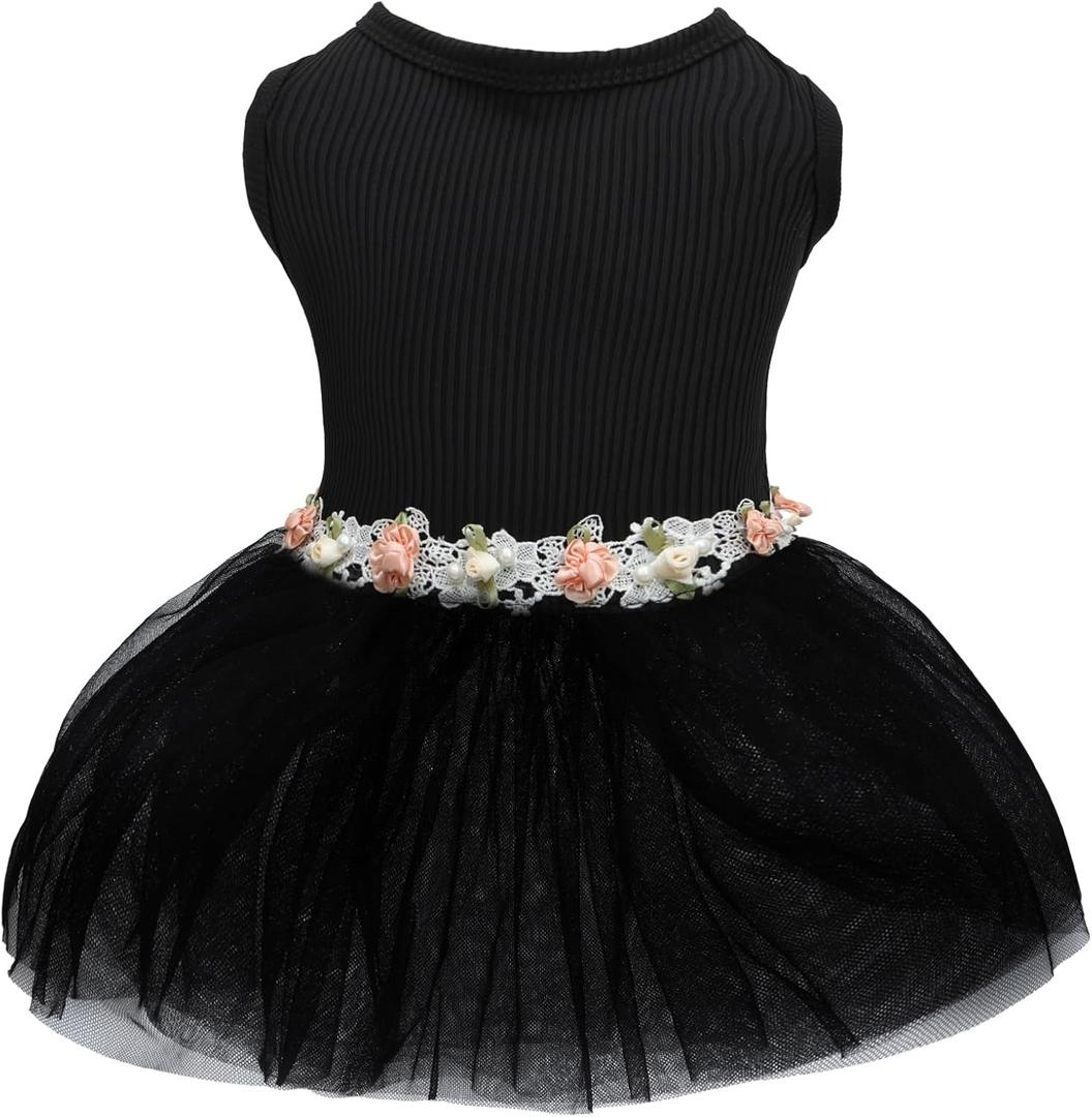 CuteBone Black Tulle Skirt Dog Wedding Bridesmaid Dress for Puppy with Lace Trim at Waist - Comfortable, Stylish, and Perfect for Special Occasions HBQ04S (Small)