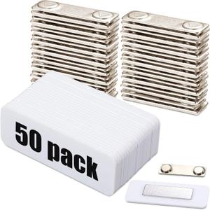 Henoyso 50 Sets 1 x 3 Inch Magnetic Name Tags Blank Magnetic Badge Holder Bulk Acrylic DIY Badges with Adhesive Tape Custom White Printable for Jacket Shirts Supplies