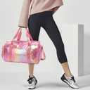 Gym Bag Sports Duffle Bag with Wet Pocket Weekender Overnight Bag with Waterproof Shoe Pouch and Air Hole for Girls Kids Women Travel Foldable Bag