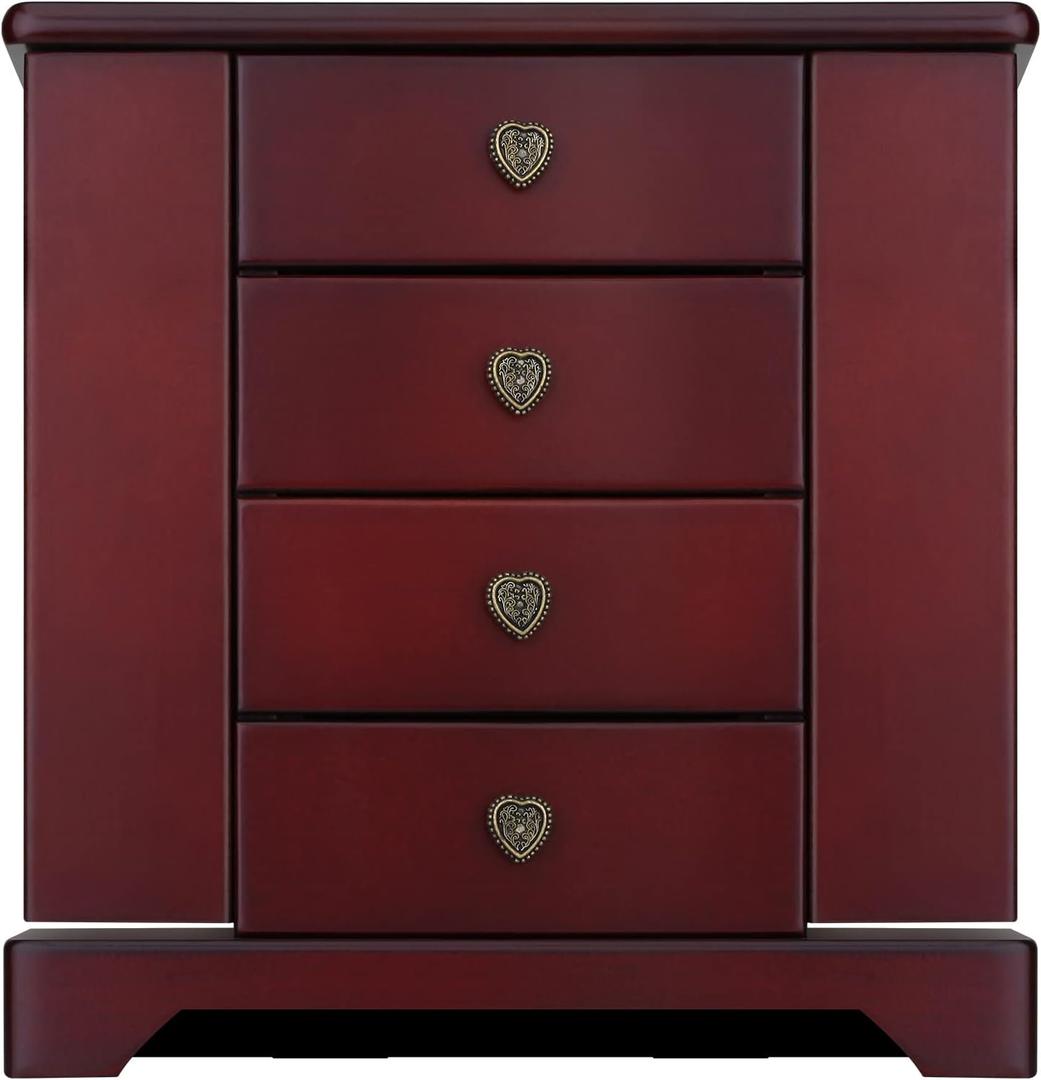 RR ROUND RICH DESIGN Jewelry Box - Made of Solid Wood with Cabinet Type 4 Drawers Organizer and 2 Doors on Sides - Dark Brown (Medium)