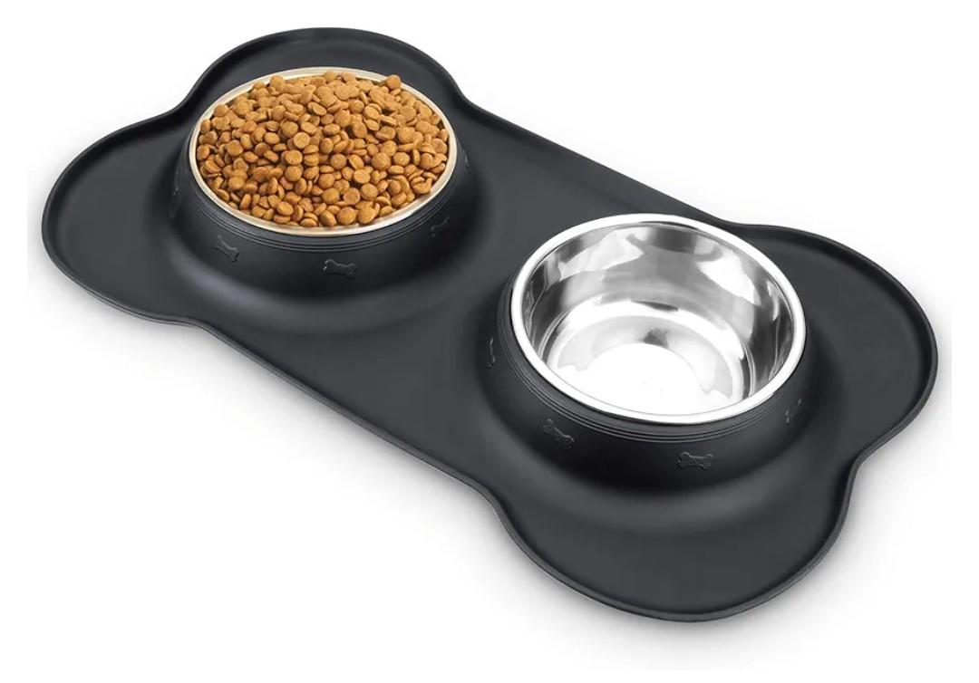 AsFrost Dog Food Bowls Stainless Steel & Water Dish with No-Spill and Non-Skid, Feeder Bowls with Dog Food Dish for Small Medium Large Size ,Dogs, Cats, Puppy Pets, Black, 12oz