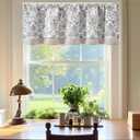 jinchan Linen Valance Kitchen Curtain for Windows Double Layer 16 Inch for Living Room Bedroom Window Treatment Light Filtering Vintage Rustic Farmhouse Cottagecore Rod Pocket 1 Panel Blue on Beige