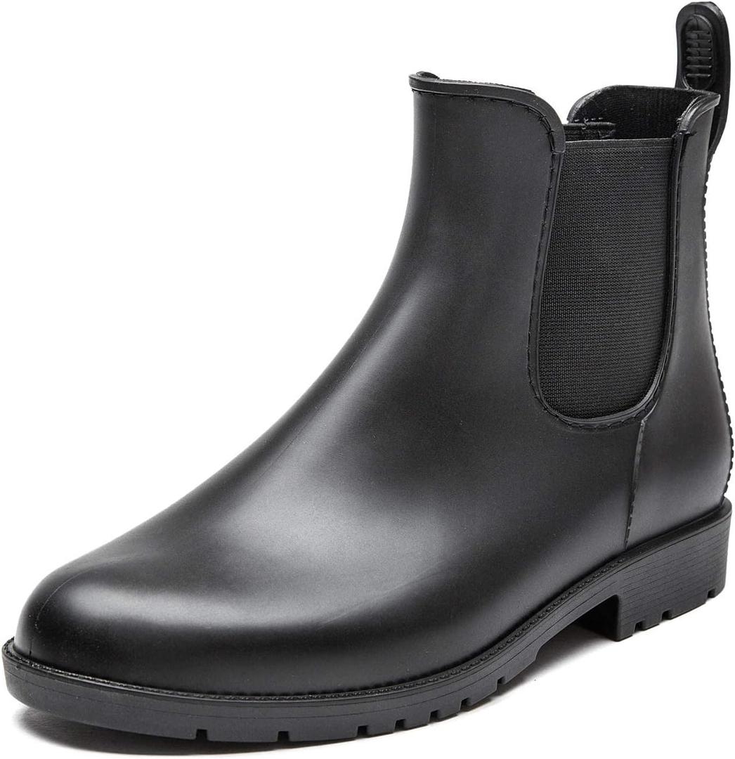 DKSUKO Snow Women's Warm Chelsea Ankle Winter Rain Boots Waterproof Chevonne Boot (8.5, Black)