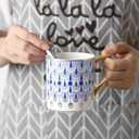 CHOOLD 1pc British Style Blue Floral Porcelain Coffee Mug with Golden Handle - 12 oz