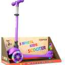 Purple Mini 3 Wheel Scooter for Kids Lean-to-Steer with LED Light-Up Wheels, Adjustable Handlebar, Wide Anti-Slip Deck, Smooth PU Wheels, Rear Foot Brake Toddler Scooter for Ages 2+, Compact
