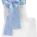 Obstal 50 PCS Satin Chair Sashes Bows for Wedding Reception- Universal Chair Cover Back Tie Supplies for Banquet, Party, Hotel Event Decorations (Light Blue)