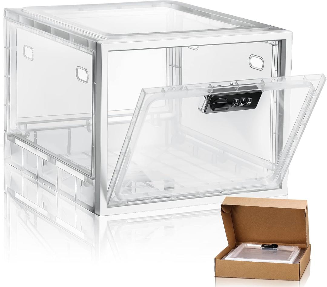 Large Medicine Lock Box for Safe Medication 11.9 x 9.3 x 7.6 inches Lockable Organizer First Aid with Code for Medication Snack Food Home Office Dorms Safety(White)