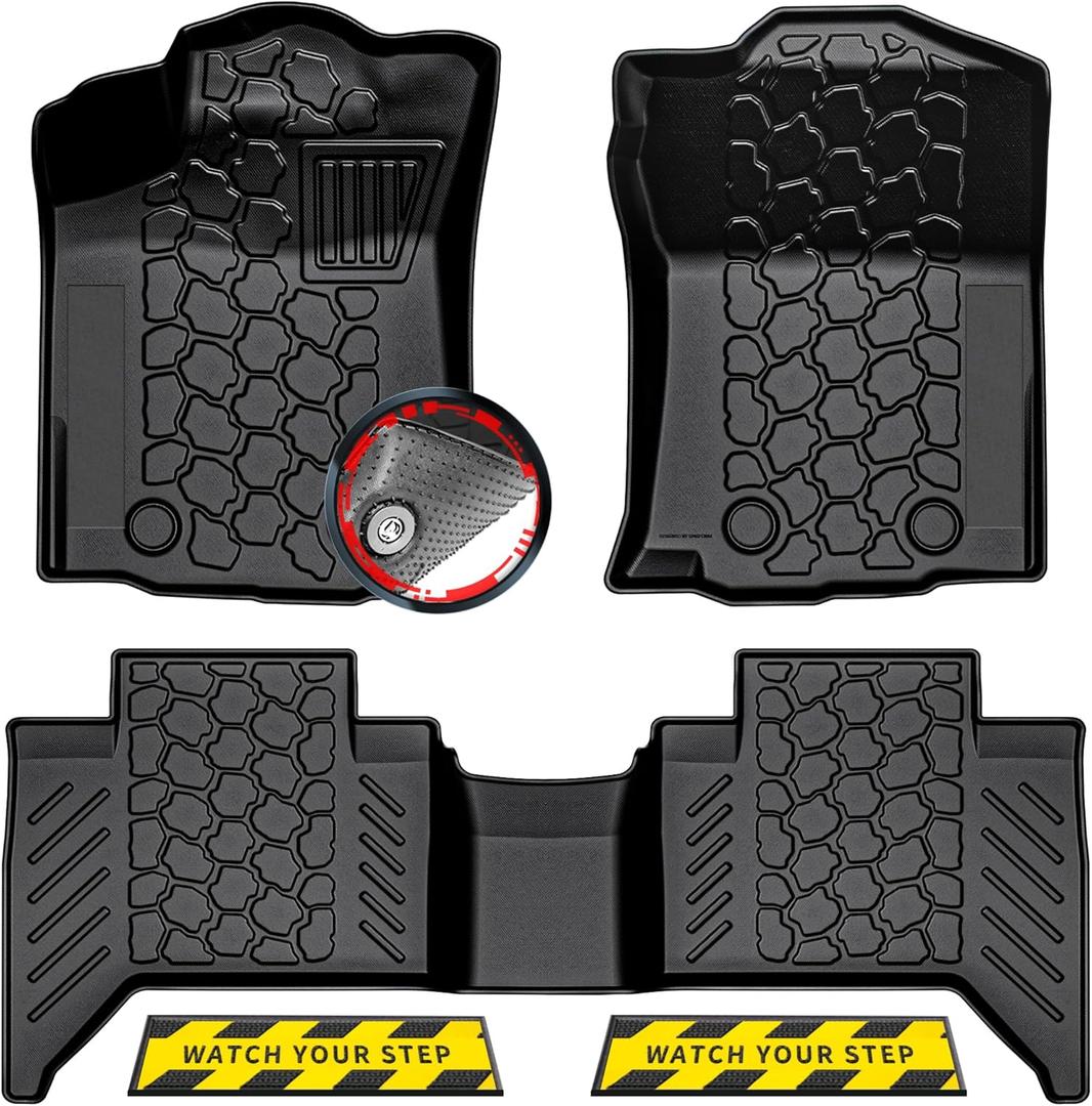 2018-2023 Toyota Tacoma Double Cab (Automatic Only) Floor Mats, 3D Custom Fit All-Weather Car Floor Liners for 1st & 2nd Rows, Anti-Slip TPE Mats w/Detachable Weather Strips, Odorless & Easy to Clean