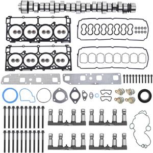 NON MDS Lifters Camshaft Cam Kit with Plugs, Head Gasket for 2005-2008 Dodge Ram 1500 Chrysler Jeep Grand Cherokee 5.7 HEMI 53022064AA