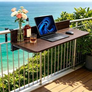 Balcony Bar Table for Railings, Outdoor Hanging Folding Adjustable Height Deck Rail Table for Patio, Garden, Rustproof Aluminum Alloy Frame,Weather Resistant, Easy Assembly