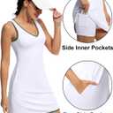 FKEEP Tennis Dress with Shorts Womens V Neck Athletic Workout Golf Dress Casual Sleeveless Colorblock Dress(WhiteG,Medium)