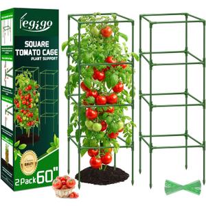 Legigo 2 Pack Square Tomato Cages- 60 Inch Heavy Duty Tomato Trellis for Climbing Plants Outdoor, Tomato Plant Support Stakes Cage Garden Trellis for Garden Raised Garden Bed Cucumbers Vegetables