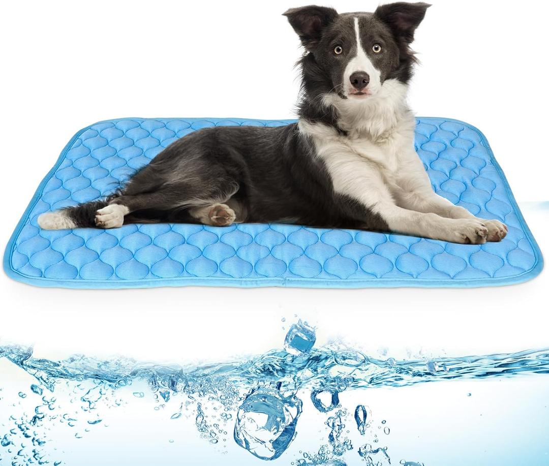 NAMOTEK Washable Dog Cooling Mat Ice Silk Cool Mat for Pet Self Comfortable Blanket Dog Pad Blue (Large)