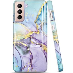 JIAXIUFEN Galaxy S21 Case Gold Sparkle Glitter Marble Slim Shockproof TPU Soft Rubber Silicone Cover Phone Case for Samsung Galaxy S21 5G 6.2 inch Purple Blue