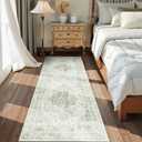 DUIDY 9x12 Vintage Washable Area Rugs Boho Medallion Large Distressed Retro Accent Carpet Floral Non-Slip Soft Low Pile Indoor Throw Rug for Living Room Bedroom Dining Room Office Kitchen, Green