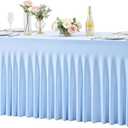 6 Pack Baby Blue Spandex Tablecloths for Rectangle Tables 6 Foot Blue Stretch Table Cloth Rectangle 6ft Elastic Fitted Table Cover with Skirt for Wedding Baby Shower Boy Birthday Party Banquet Buffet