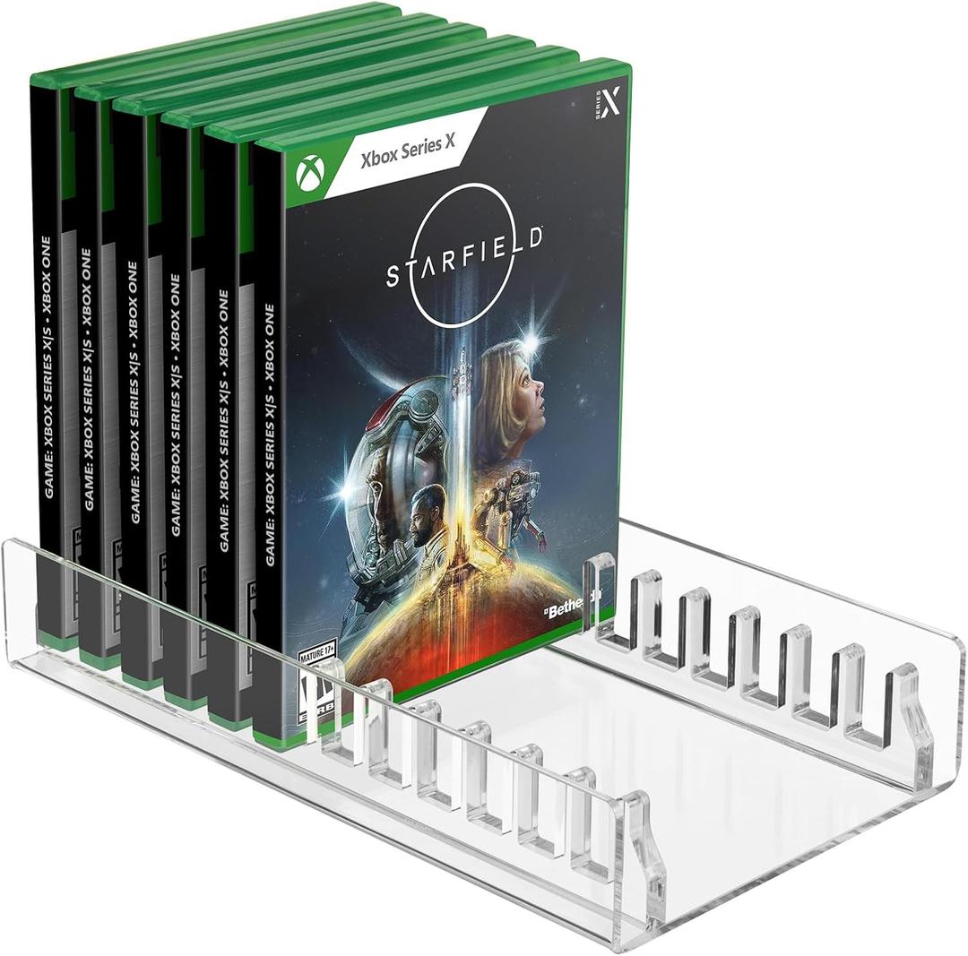Video Game Storage Stand - Compatible with Xbox One & Series S/X Game Cases, Acrylic Organizer Display Holder Fits up to 12 Discs - Clear