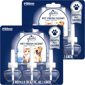 Glade PlugIns Refills Air Freshener, Pet Fresh Scent, Scented and Essential Oils for Home and Bathroom, 0.67 Fl Oz, 5 Count (Pack of 2)
