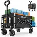 Golabs Collapsible Wagon Cart Max 350lb Load & Expandable Storage 100L, Double Bearing Design for Flexible Steering, Foldable Heavy Duty Garden Cart with 2 Cup Holders for Groceries, Garden & Camping (Black)