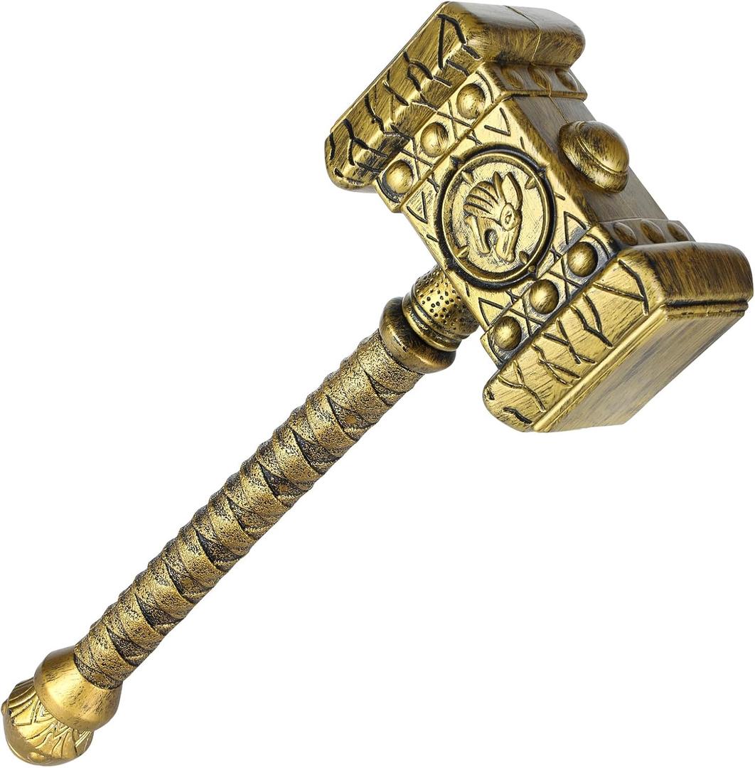 Viking Plastic War Hammer Prop Weapons for Men Halloween Costume, Medieval Cosplay Accessory Replica LARP Birthdays Gifts