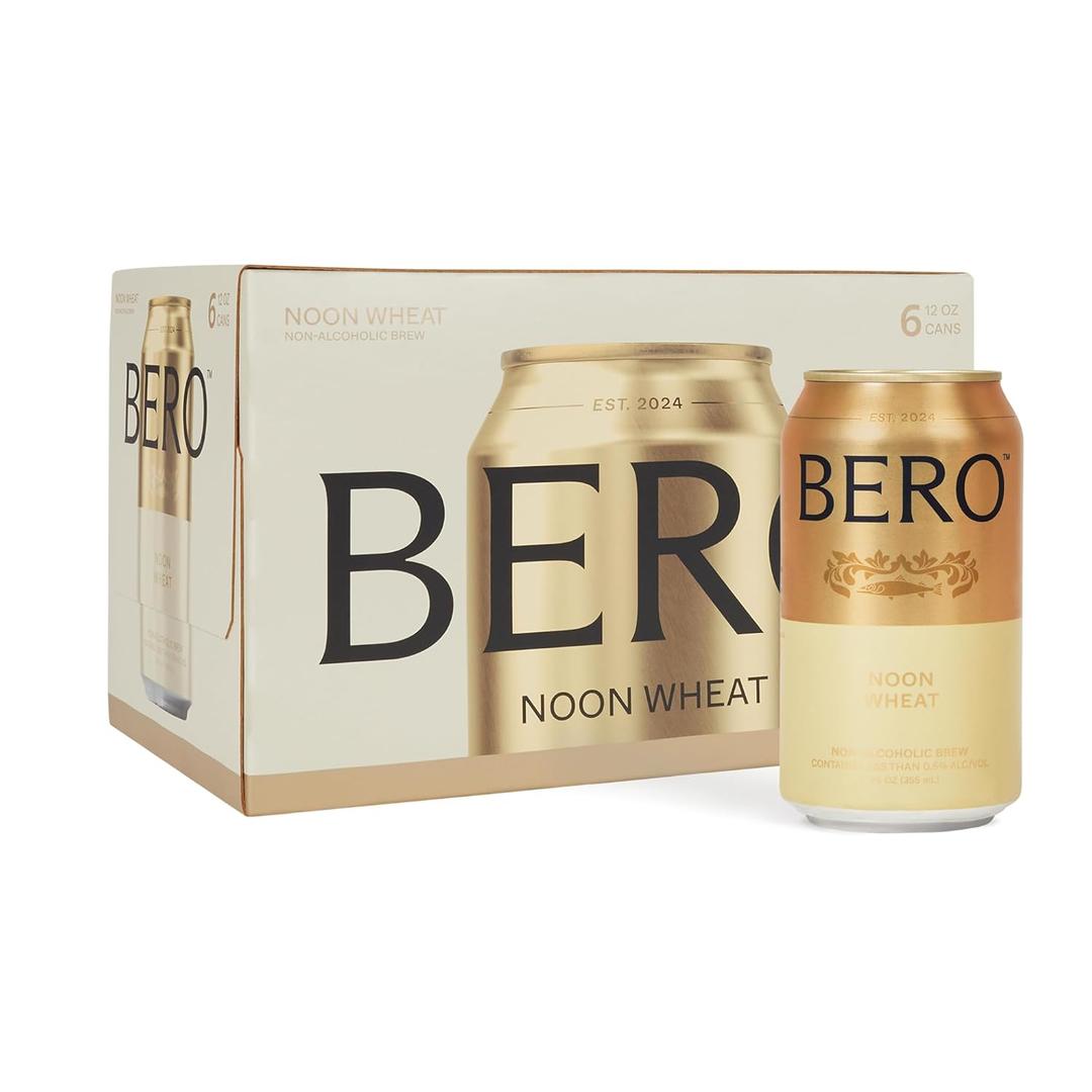 BERO Noon Wheat Non-Alcoholic Beer, 6-Pack Wheat-Style Craft Brew, Light Ale NA Beer by Tom Holland, Fruity & Crisp with Orange-Lime Twist, Alcohol Alternative Beverage for Any Occasion (12 Fl Oz (Pack of 6)), Best By: 05/01/2026