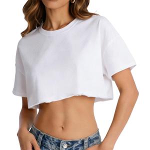 Crop Tops for Women Short Sleeve T Shirts Casual Basic Crew Neck Summer Oversized Cropped Tees 2026, Size: Large