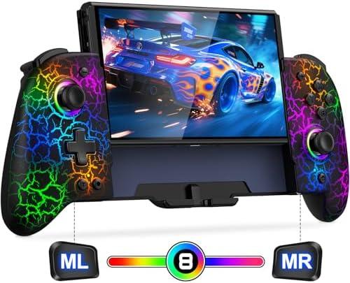 Gammeefy Switch Controller for Nintendo Switch/Switch OLED, (No Drift, No Deadzone) Hall Effect Joystick Wireless Switch Joypad With 9 Lights Color, One-Piece Switch Remote with Turbo Programming, Game Boy Color