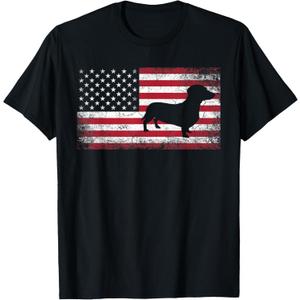 Dachshund Dog Pet 4th of July American Flag Patriotic USA T-Shirt for Men Women Kids 2X