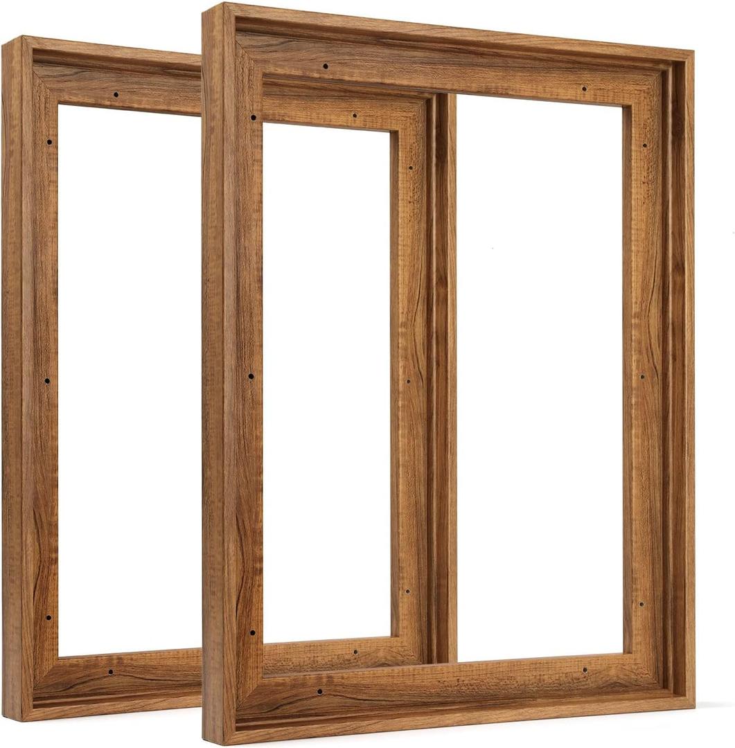 Floating Frame for 16x24 Inch Canvas Painting with 0.6-0.8" Deep, 2 Pack Floater Frame for Canvas Prints Pictures, Oil Painting Art Frame for Gallery Wall Home Office Decor (Dark Brown)