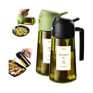 TrendPlain - Original 16oz/470ml Olive Oil Dispenser Bottle for Kitchen Gadgets and Air Fryer Accessories - Olive Oil Sprayer for Cooking w/Stickers - Black&Green