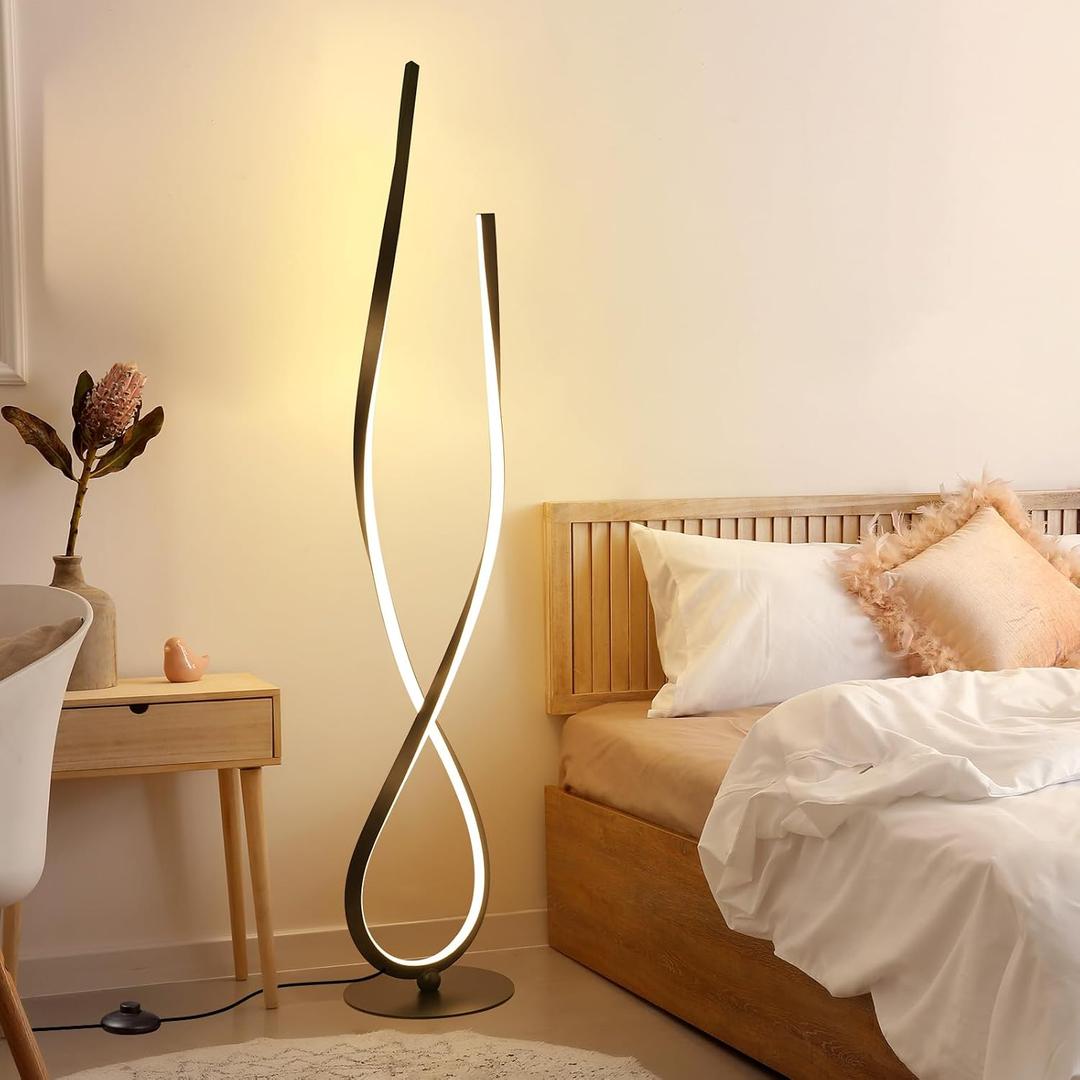 NUR Spiral Floor Lamp, 59" Tall Black LED Modern Standing Floor Lamp with Remote Control, Arched Bright Floor Lamps for Living Room Bedroom Office Home (Spiral Floor Lamp)
