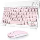 Wireless Keyboard and Mouse Combo, Rechargeable Bluetooth Keyboard & Mouse with 2.4 GHz Wireless USB Receiver, Compatible with iPad, Smartphone, PC, Laptop, Windows/iOS/Android, Pink