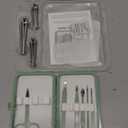 Manicure Set 10 in 1 Stainless Steel, Nail Clippers Scissors Pedicure Tools Kit - Portable Travel Grooming Kit for Men and Women with Leather Case (Jade Green)