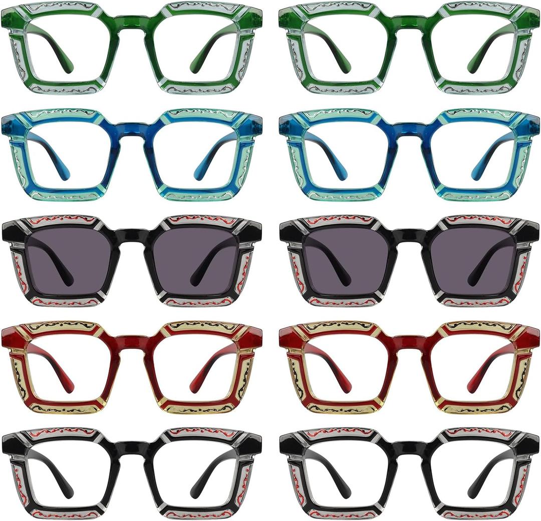 GUD 10 Pack Reading Glasses With Spring Hinges For Women Men