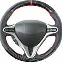 Kivnto DIY Stitching Carbon Fiber Steering Wheel Cover for Honda Civic 8th Generation 2006 2007 2008 2009 2010 2011 3 Spokes 13.5-14.5 inches Leather Interior Accessories