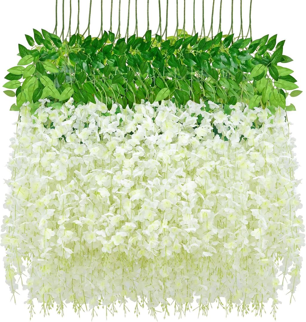 Waipfaru 12 Pack Wisteria Hanging Flowers, 3.6 Feet/Pcs White Wisteria Artificial Flowers, Fake Hanging Vines for Bedroom Wedding Home Party Wall Decoration